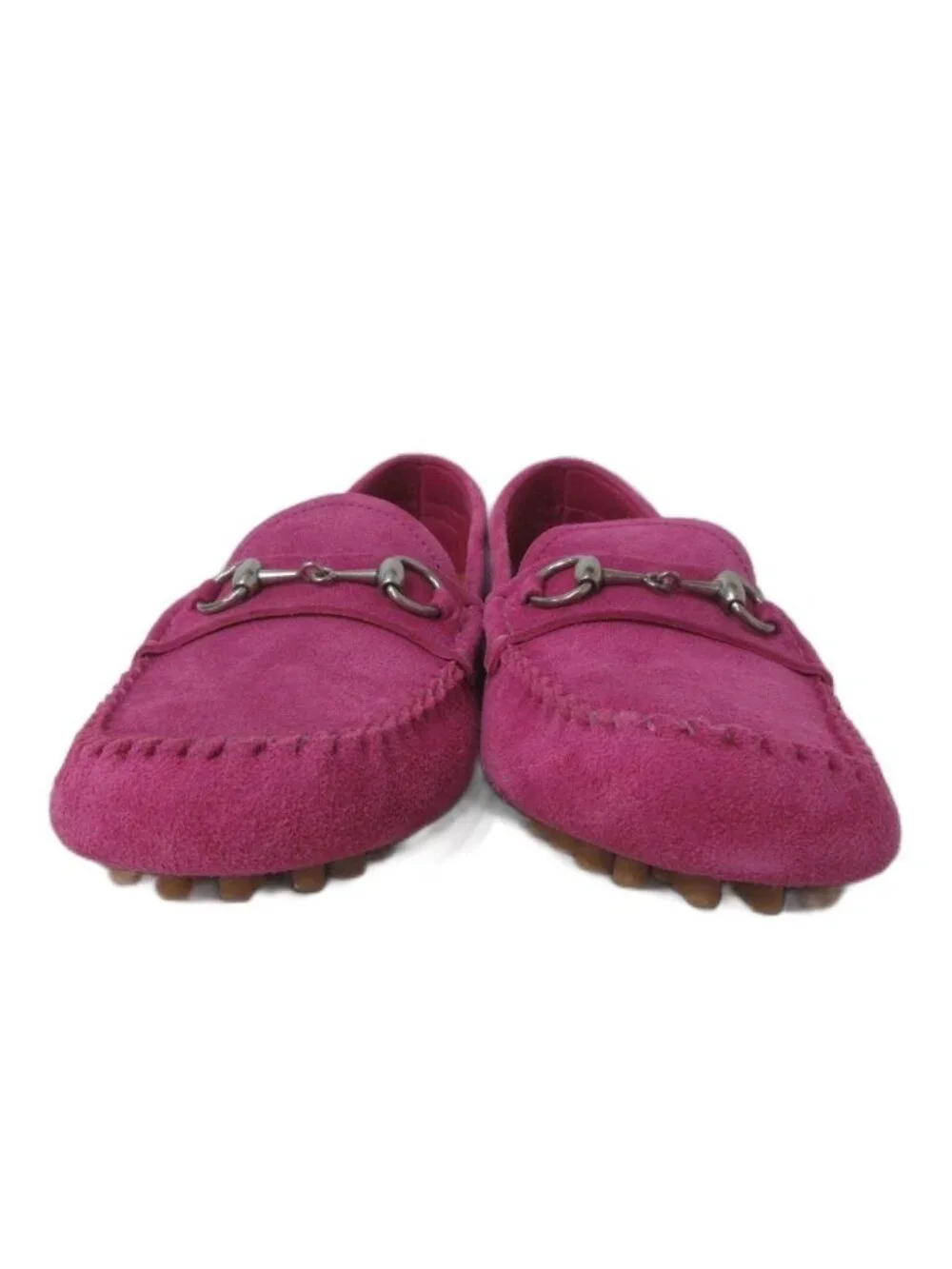 Gucci Horsebit Loafers Driving Shoes Suede Stitch Design Pink